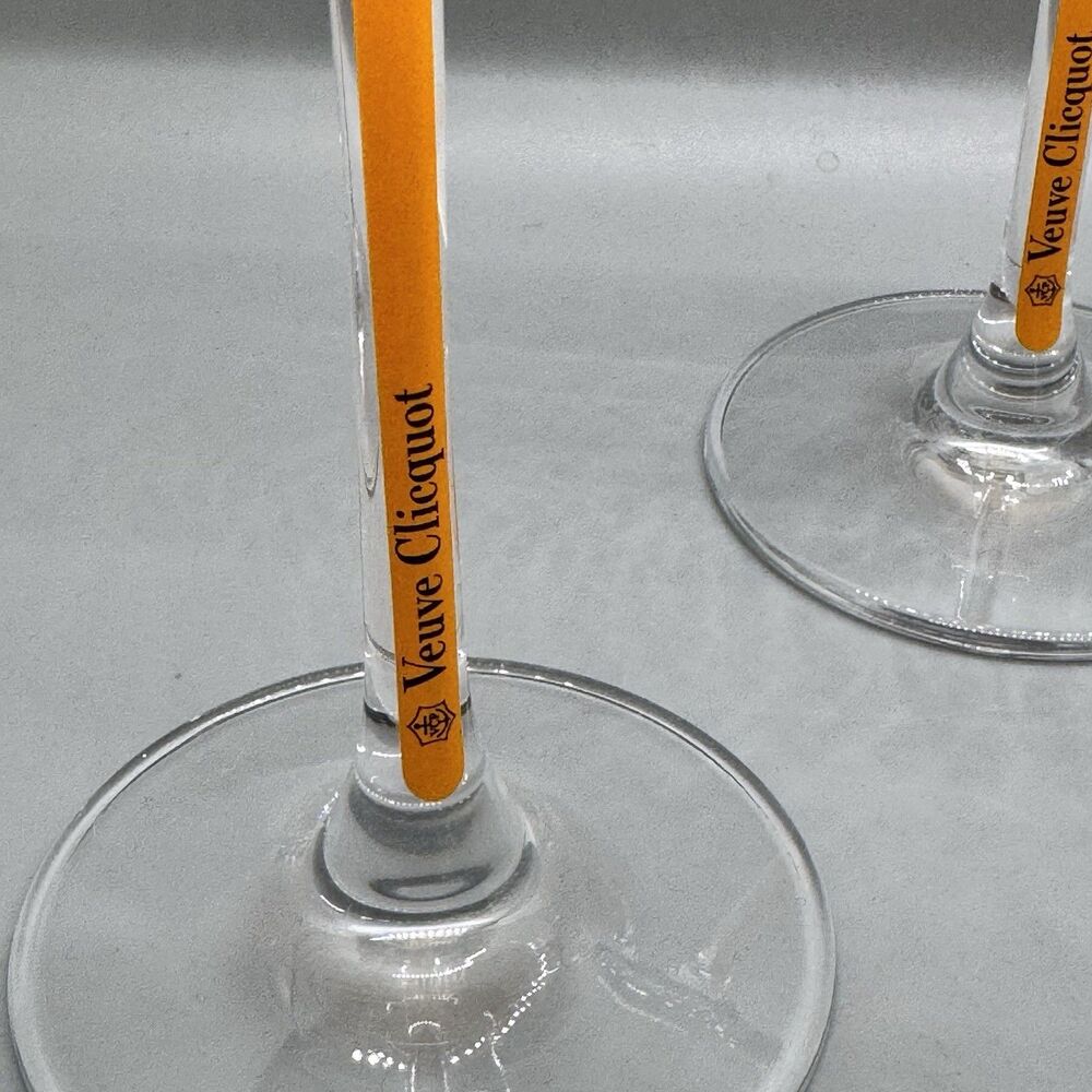 NEW Set Of 4 Veuve Cliquot Champagne Orange Branded Stems Glasses Tulip Flutes - Picture 2 of 10